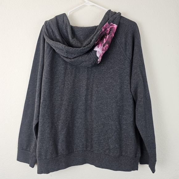 Torrid Active Full Zip Hoodie Gray Pink Floral Fleece Plus 2X - Picture 6 of 13